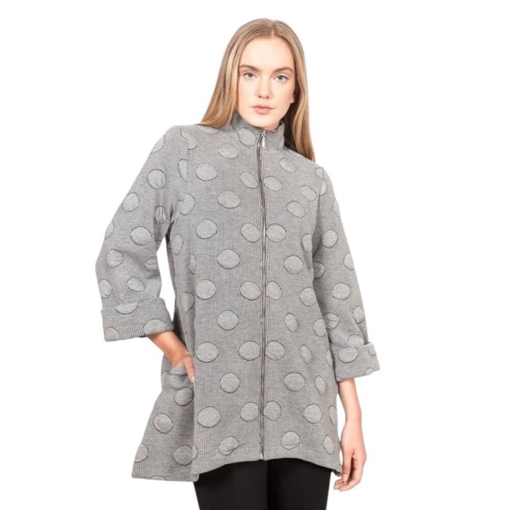 Shannon Passero ‎ 177 Susan Zip Up Jacket Raised Polka Dot Gray SZ XL